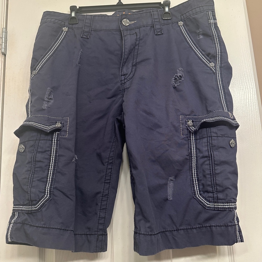 Navy Cargo Shorts with White Stitching